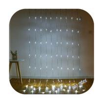 Cortina 320 Led 3,0m x 2,5m 8 Funções Branco Frio Fio Transparente Decor Festa Natal 220V