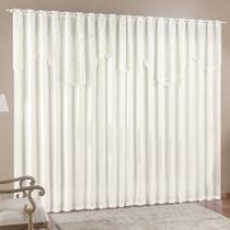 Cortina 4,00m X 2,50m do Momento Sala Quarto Renda com Microfibra p Varão Palha - 100% Poliéster