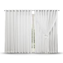 Cortina 6 Metros Branca e Palha De Voil Com Forro Tecido Microfibra