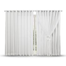 Cortina 6 Metros Branca e Palha De Voil Com Forro Tecido Microfibra