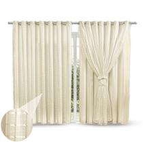 Cortina 6 Metros Xadrez Voil Com Forro de Tecido - Branca e Palha Cortina 6 Metros Xadrez Voil Com Forro de Tecido - Branca e Palha