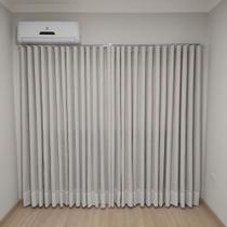 Cortina Alto Padrão Trilho Suíço Duplo Voil Linho Com Forro Blackout Cinza 7,00X2,70