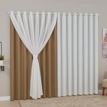 Cortina Aquarela Forro Com Voil 4,00M X 2,20M Parede Inteira, Sala, Quarto, Escritório, Decoração