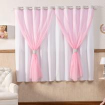 Cortina Baby Com Voil 200X170 Quarto Criança - Nuvem Rosa