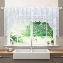 Cortina Bando Renda Cascata Cozinha Bule Branca 3,15x1,00