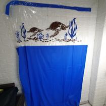 Cortina Banheiro Box Azul PVC Com Visor 1,40x2m