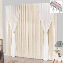 Cortina Bhaly Jacquard e Voal 2,00 X 1,70 Para Trilho Suisso - Palha - 100% Poliéster