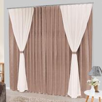 Cortina Bhaly Jacquard E Voal Para Trilho Comum - Bege