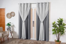 Cortina Black out PVC com Voil com Argola 2,80x1,80 corta a luz -Filomena