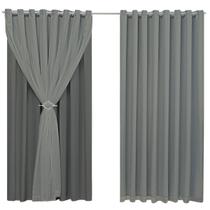 Cortina Blackout 6,00m X 2,70m Sala Quarto Tecido Com Voil + Presilha Moderna Cinza Escuro - EMPÓRIO LUZ ENXOVAIS Cortina Blackout 6,00m X 2,70m Sala Quarto Tecido Com Voil + Presilha Moderna Cinza Escuro - EMPÓRIO LUZ ENXOVAIS
