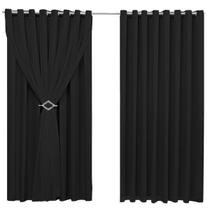 Cortina Blackout 7,00m X 2,40m Sala Quarto Tecido Com Voil + Presilha Moderna Preta