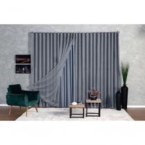 Cortina Blackout com Voil 6,00x2,50 Trilho Duplo Poliéster Cinza Ludatex Cortina Blackout com Voil 6,00x2,50 Trilho Duplo Poliéster Cinza Ludatex