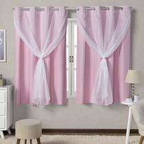 Cortina Blackout de PVC com Voil 2,80m x 1,60m Rosa Cortina Blackout de PVC com Voil 2,80m x 1,60m Rosa