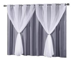 Cortina Blackout Em PVC Com Voil Cinza 2,20x1,30cm - Sofisticada Moda Casa