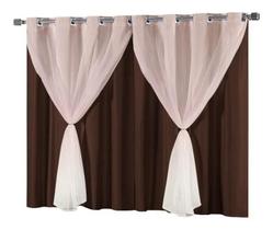 Cortina Blackout Em PVC Com Voil Marrom 2,20x1,30cm - Sofisticada Moda Casa