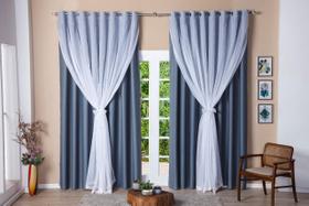 Cortina Blackout Em Tecido Cinza Com Voil Branco 3M X 2,75 A Cortina Blackout Em Tecido Cinza Com Voil Branco 3M X 2,75 A