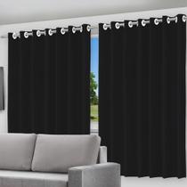 Cortina Blackout Preta 280x180cm Decoração para Sala e Quarto 2 em 1 com Ilhós Bloqueia Claridade e Ameniza o Vento