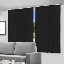 Cortina Blackout Preto 200X140Cm Para Trilho Sala E Quarto