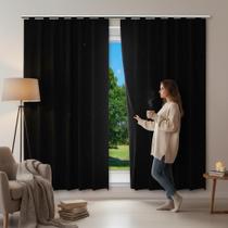 Cortina Blackout Preto 280x280cm Tecido 100% Poliéster Bloqueio Luz Varão Alça Cortina Blackout Preto 280x280cm Tecido 100% Poliéster Bloqueio Luz Varão Alça