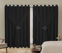 Cortina Blackout PVC 2,80x2,30 Com Tecido Voil Sala e Quarto Fivela Cromada Janela Blindex