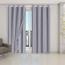 Cortina Blackout PVC c/ Tecido Voil 2,80 m x 2,30 m Cinza - Eddi Casa