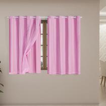 Cortina Blackout Pvc Com Tecido Voil 2,00 M X 1,40 M Rosa