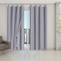 Cortina Blackout Pvc Com Tecido Voil 2,80 M X 2,30 M Cinza