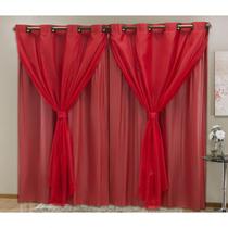 Cortina Blackout PVC com Tecido Voil 4,20 m x 2,50 m Vermelho