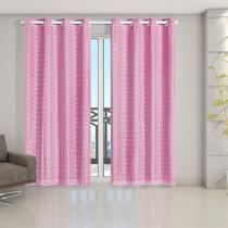 Cortina Blackout Pvc Com Tecido Voil Xadrez 2,80X2,30 Rosa