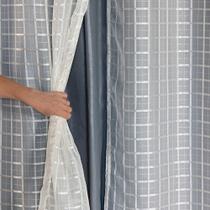 Cortina Blackout PVC com Tecido Voil Xadrez - Quarto - Sala - Cozinha - Lavável - Fundo Cinza