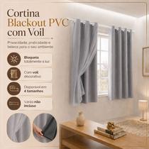 Cortina Blackout PVC com Voil e Ilhós Corta Luz para Quarto Sala 2,00m x 1,40m