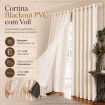 Cortina Blackout PVC com Voil e Ilhós Corta Luz para Quarto Sala 2,80m x 2,30m