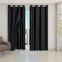 Cortina Blackout PVC Com Voil Tecido Liso - 2,80x2,30 - Veda Luz Com Ilhós Removiíveis