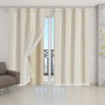 Cortina Blackout Voil 4,20X2,50 Corta Luz Sala Quarto Bege