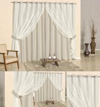 cortina blecaut com voal veda luz 300cm x 260cm mais puxadores blackout moderno