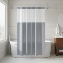Cortina Box Banheiro Antimofo PVC Com Visor E Ganchos Cinza Resistente Presilhas Impermeável