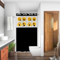 Cortina Box Banheiro com Ilhós Emoji Divertido com Visor Para Banheiro Anti Mofo Resistente Alta Qualidade PVC Várias