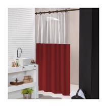 Cortina Box Banheiro Com Visor 1,40x1,90 Antimofo PVC Liso - Feffo Cortinas