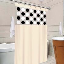 Cortina Box Banheiro Com Visor Estampado Bolinhas Antimofo Impermeavel Bege Vida Pratika