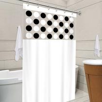 Cortina Box Banheiro Com Visor Estampado Bolinhas Antimofo Impermeavel Branco Vida Pratika