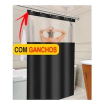 Cortina Box Banheiro Gancho Preta Tecido Pvc Lavável Higiene