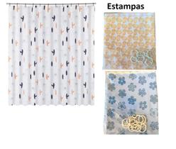 Cortina Box Banheiro Plástico Estampada C/Ganchos 1,38X180Cm