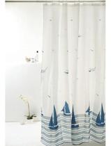 Cortina Box Banheiro Poliéster 198cmx180cm Antimofo Cor Branco Barco Azul