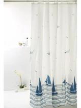 Cortina Box Banheiro Poliéster 198cmx180cm Antimofo Cor Branco Barco Azul Cortina Box Banheiro Poliéster 198cmx180cm Antimofo Cor Branco Barco Azul