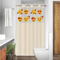 Cortina Box c/visor Emoji Coração Para Banheiro Anti Mofo Resistente Alta Qualidade 100% PVC Bege