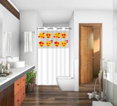 Cortina Box c/visor Emoji Coração Para Banheiro Anti Mofo Resistente Alta Qualidade 100% PVC Branca - Envio Imediato