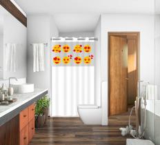 Cortina Box c/visor Emoji Coração Para Banheiro Anti Mofo Resistente Alta Qualidade 100% PVC Branca