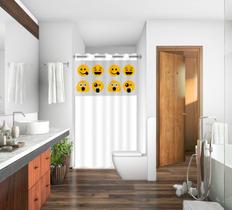 Cortina Box c/visor Emoji Divertido Para Banheiro Anti Mofo Resistente Alta Qualidade 100% PVC Branca - Envio Imediato