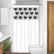 Cortina Box com Visor Coração Para Banheiro Anti Mofo Resistente Alta Qualidade 100% PVC Branca - Envio Imediato
