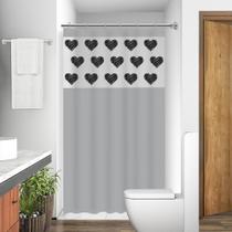 Cortina Box com Visor Coração Para Banheiro Anti Mofo Resistente Alta Qualidade 100% PVC Cinza - Envio Imediato